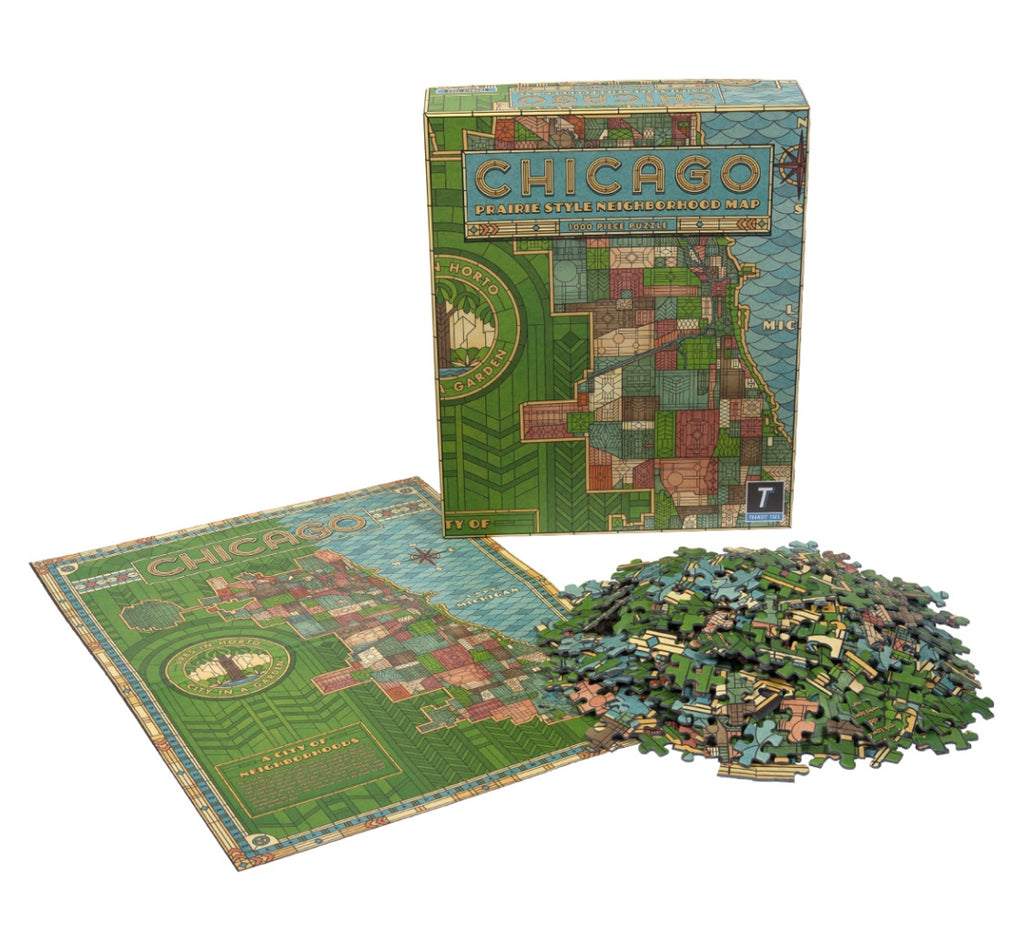 Prairie Style Stained Glass Neighborhood Map 1000 Piece Puzzle - Transit Tees